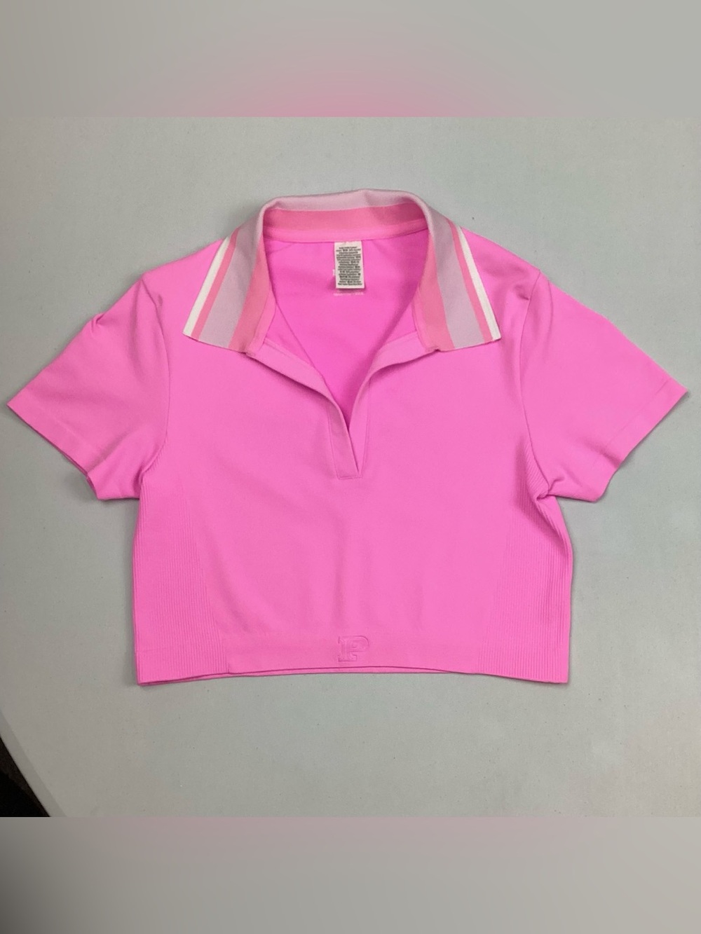 Victoria’s Secret PINK Seamless Polo Cropped Tee Medium Bright Pink